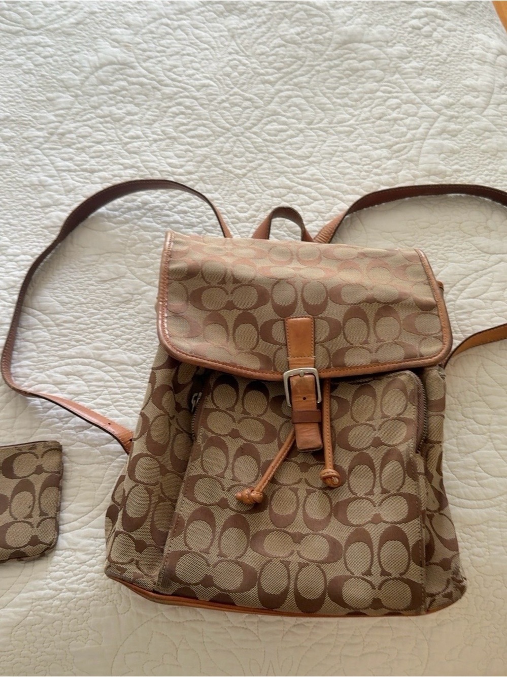 Authentic Coach Signature Jacquard Backpack & Matching Wristlet Set